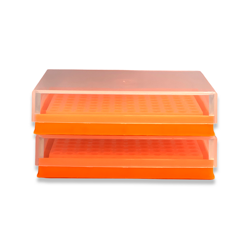 Microtube racks with lid, PP, for 96 PCR tubes, orange