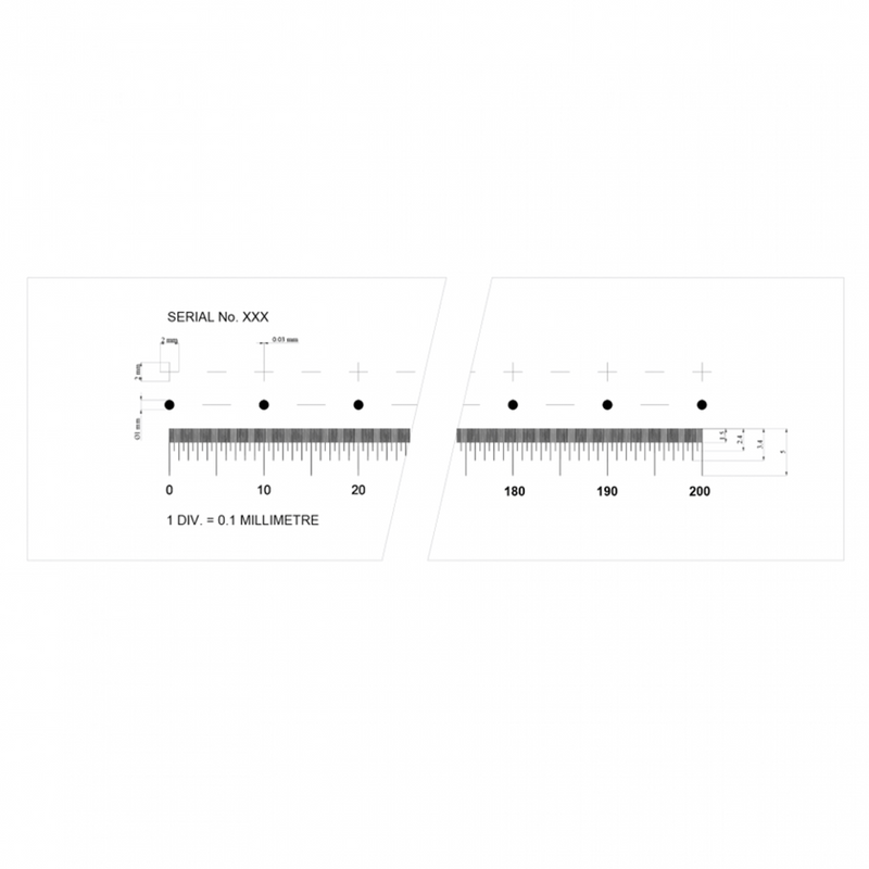 PS200XO long stage micrometers, 200mm x 0.1mm divisions + dot and cross series