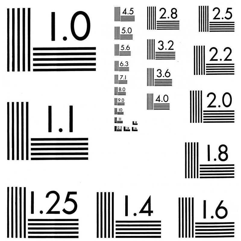 R67 optical resolution chart, NBS 5 bar test chart