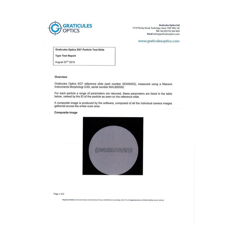 SG7 particle analysis test calibration slides