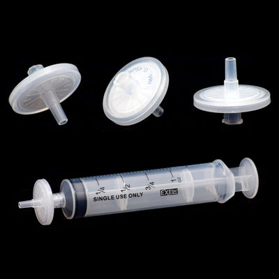 PTFE syringe filter, hydrophobic, PP prefilter, non-sterile