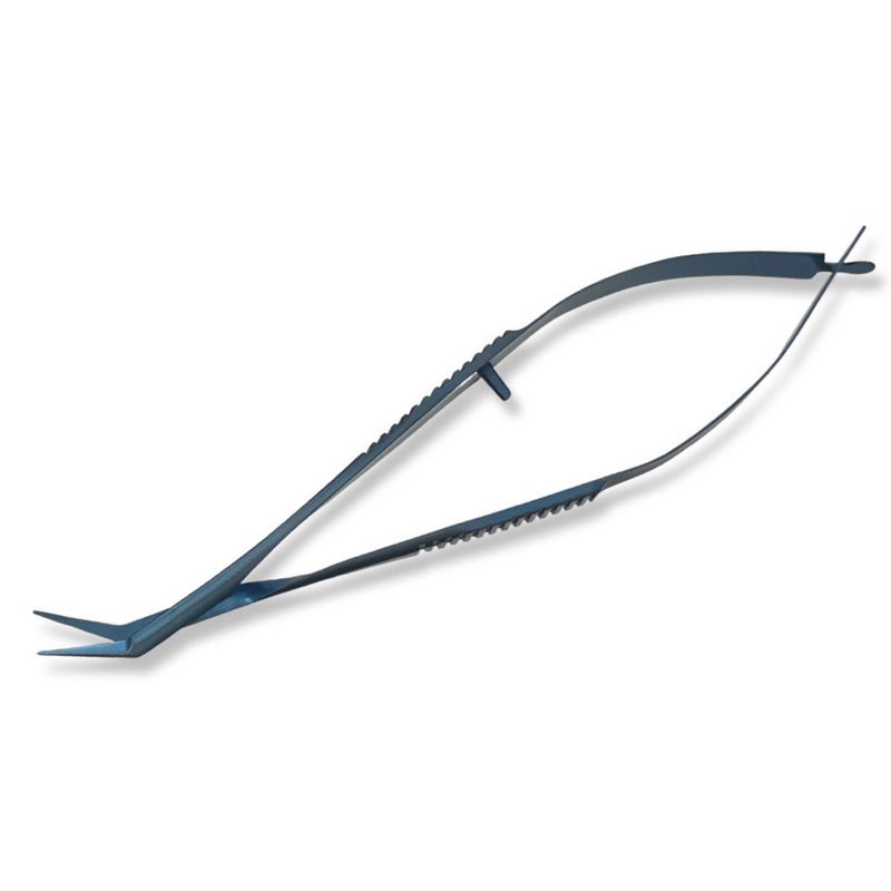 Vannas capsulotomy scissors, Ti, sharp tips, angled, 95mm