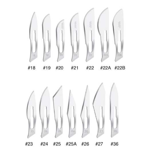 Stainless steel scalpel blades for No. 4 handles, sterile