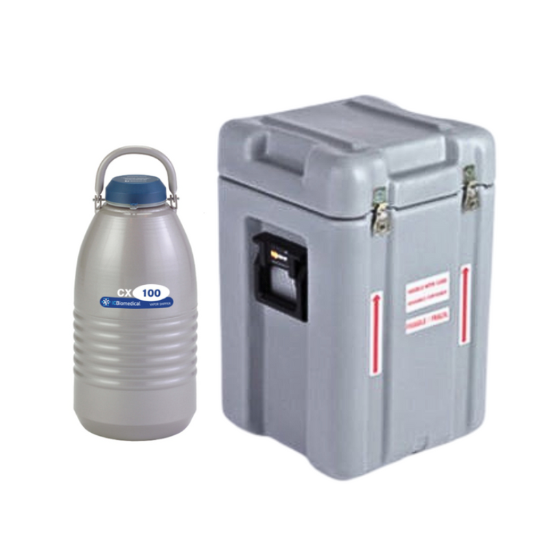 CX100 cryo express dry shipper and cases