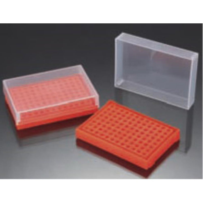 Microtube racks with lid, PP, for 96 PCR tubes, orange