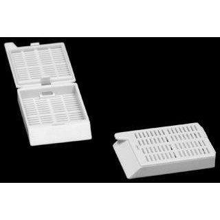 Histology cassettes, POM, moulded lid, white