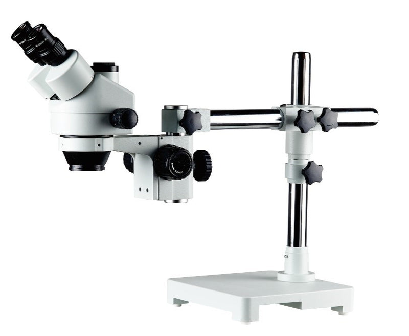 Zoom microscope, trinocular, with boom stand