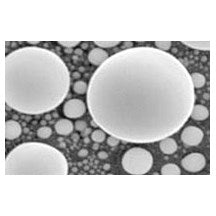 SEM tin spheres on carbon resolution standards, low magnification