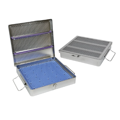 Stainless steel sterilisation instrument cases and mats