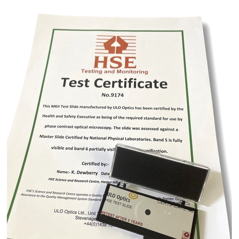HSE/NPL test slide for calibration in asbestos analysis, 5 bands, green