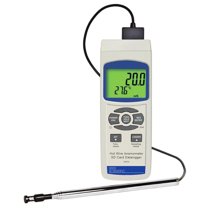 Hot wire anemometer, with SD card logger