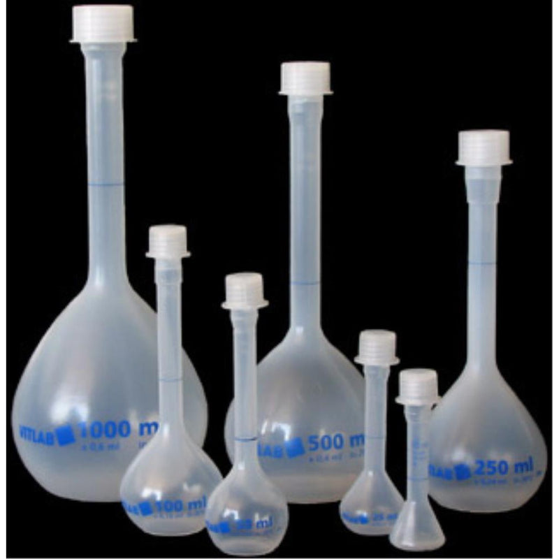 VITLAB volumetric flasks, PP, screw cap