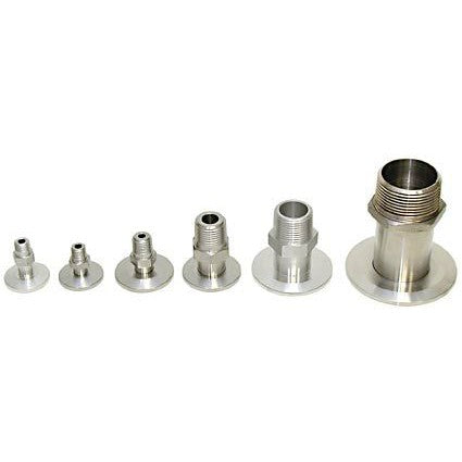 NW/KF flange adapters to male NPT thread, stainless steel